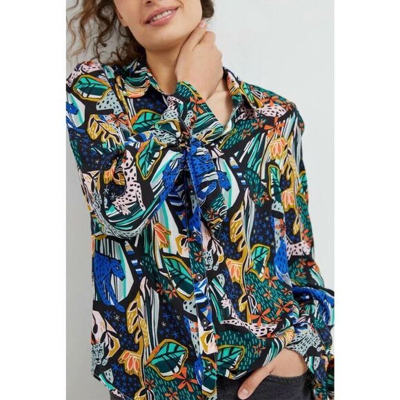 Anthropologie Maeve Masha Volnova Carmiel Buttondown Top Sz 2 - Picture 2 of 9